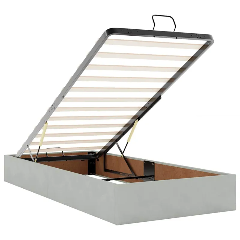 Osmanų lovos rėmas su čiužiniais, pilkas, 90x190cm, aksomas