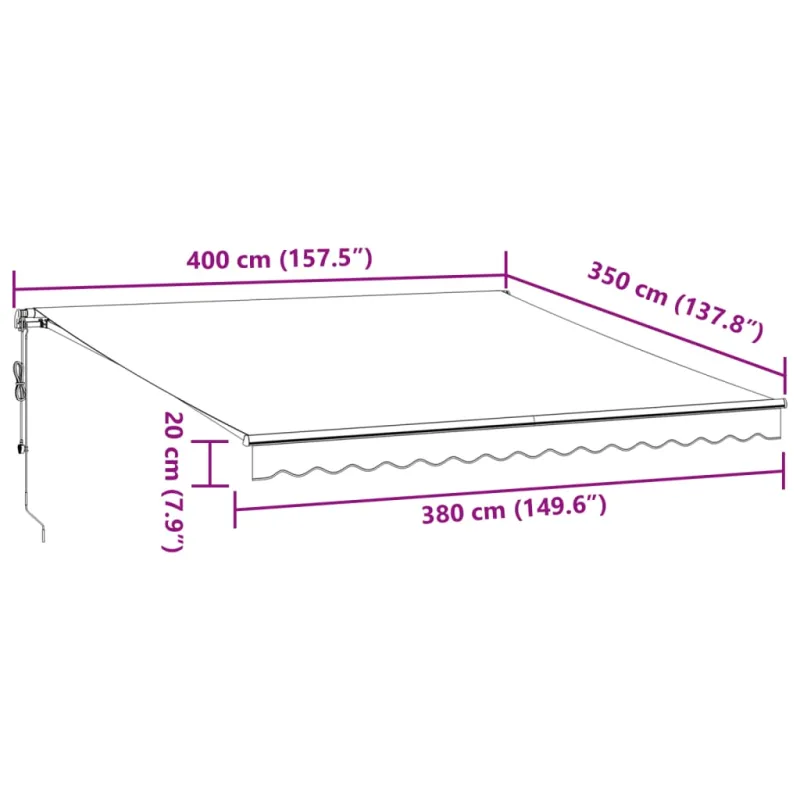 Automatinė ištraukiama markizė su LED, rudos spalvos, 400x350cm