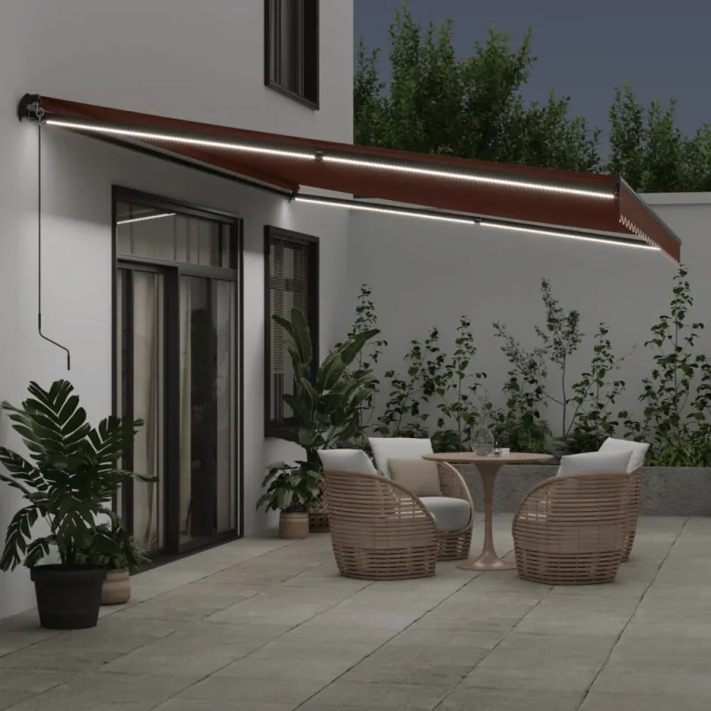 Rankiniu būdu ištraukiama markizė su LED, ruda, 500x350cm