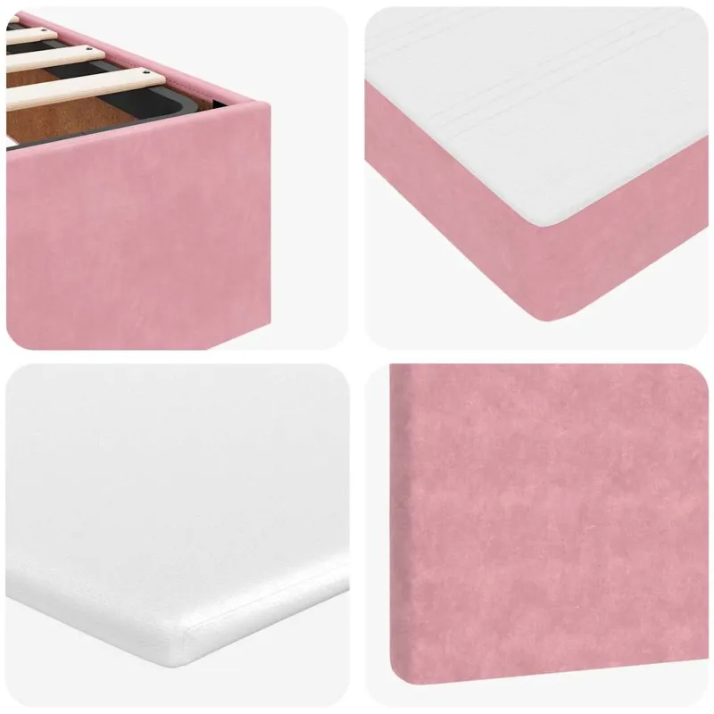 Osmanų lovos rėmas su čiužiniais, rožinis, 90x200cm, aksomas