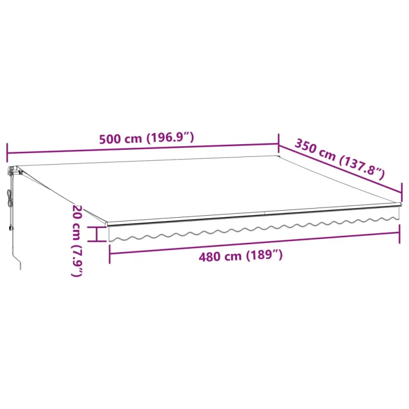Automatinė ištraukiama markizė su LED, rudos spalvos, 500x350cm