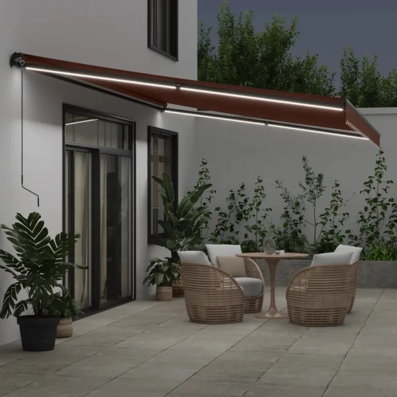 Rankiniu būdu ištraukiama markizė su LED, ruda, 600x350cm