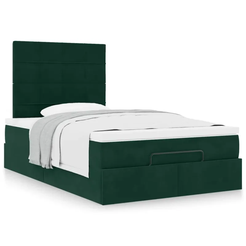 Osmanų lovos rėmas su čiužiniais, žalias, 120x200cm, aksomas