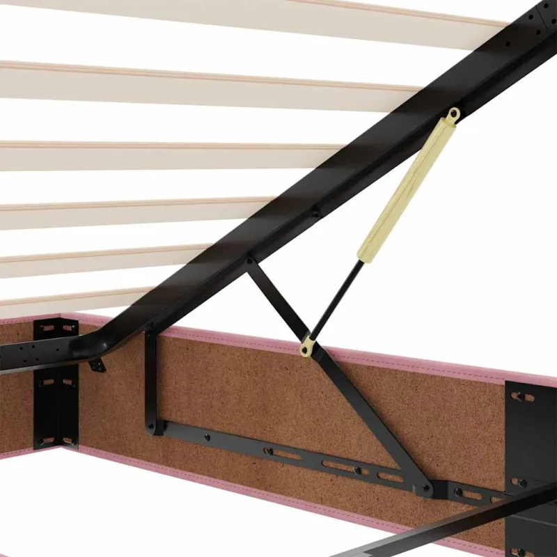 Osmanų lovos rėmas su čiužiniais, rožinis, 100x200cm, aksomas