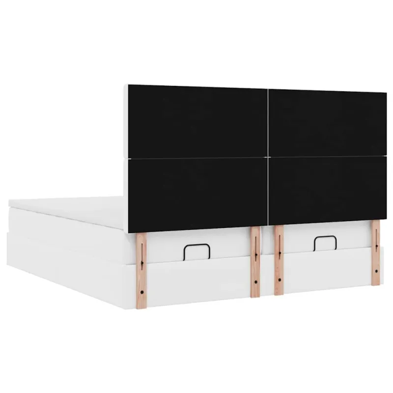 Osmanų lovos rėmas su čiužiniais, baltas, 180x200cm, dirbt. oda