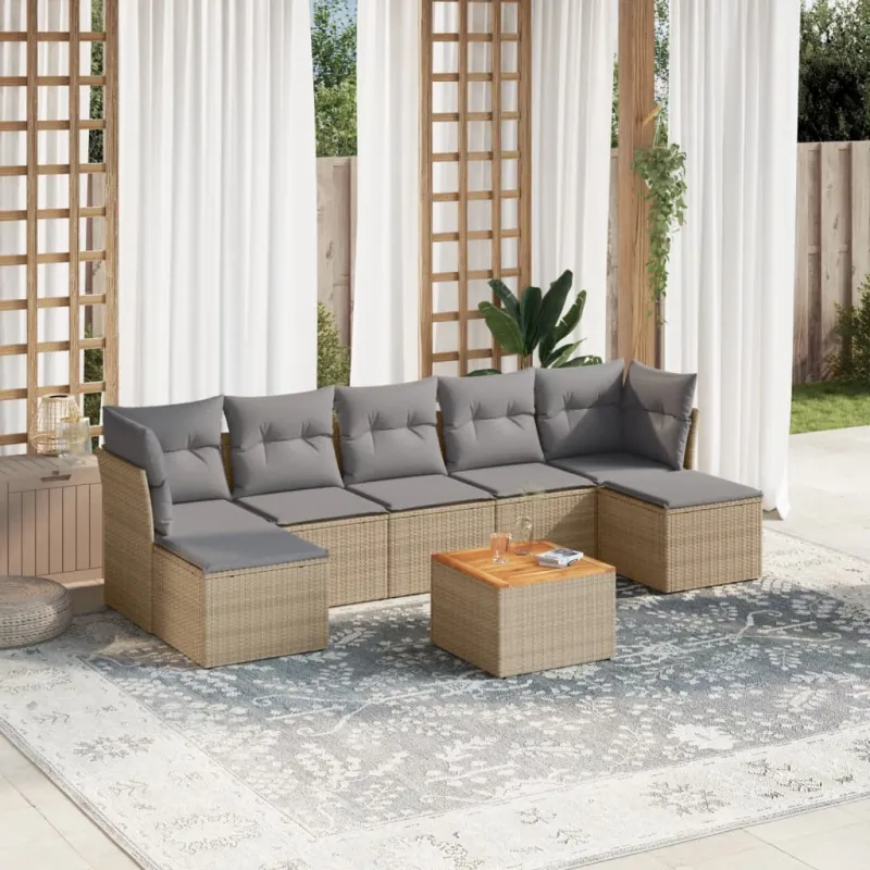 Sofakokonaisuus tyynyine, 8 osaa, hiekka, polyrattana