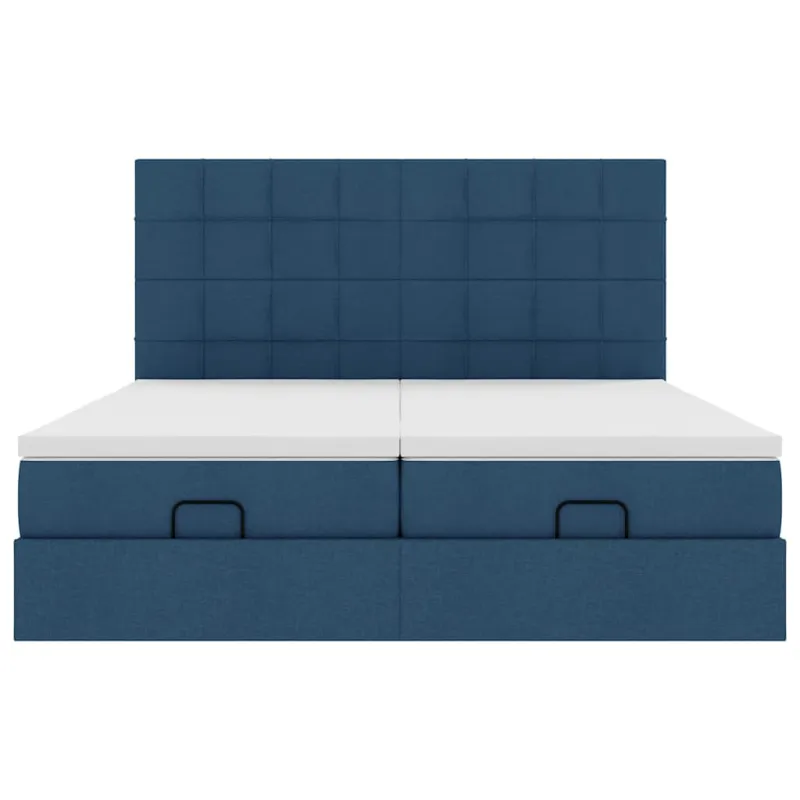 Osmanų lovos rėmas su čiužiniais, mėlynas, 180x200cm, audinys
