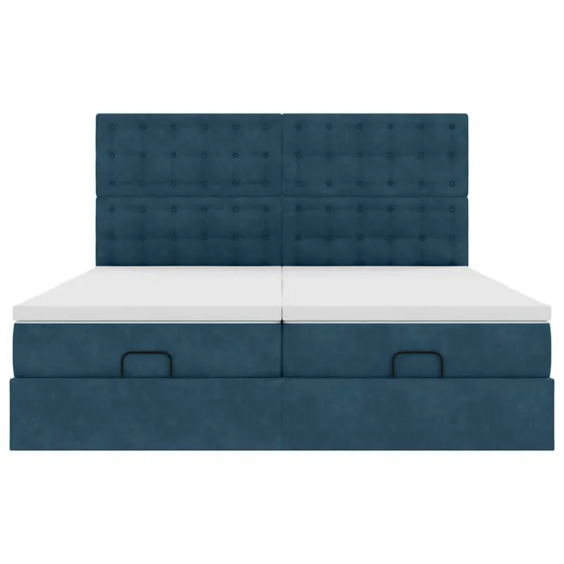 Osmanų lovos rėmas su čiužiniais, mėlynas, 200x200cm, aksomas