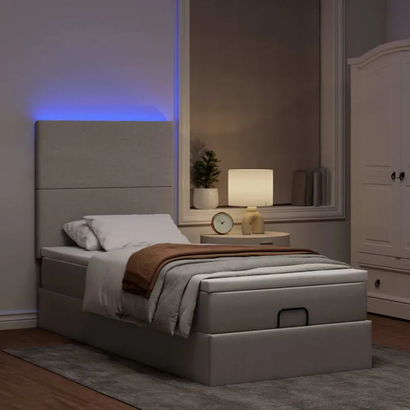 Osmanų lova su čiužiniu ir LED, taupe sp., 90x200cm, audinys