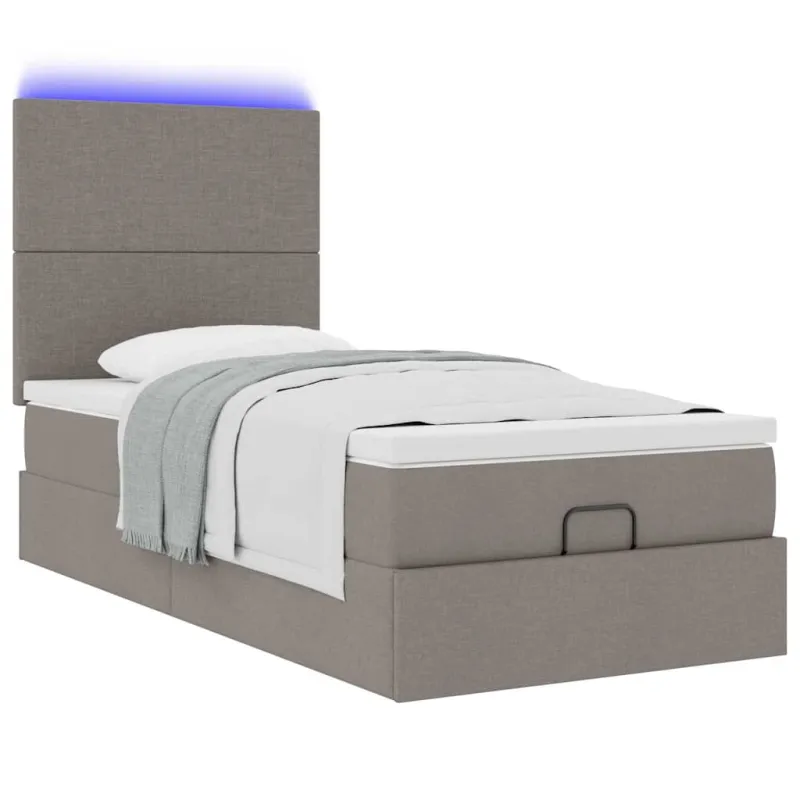 Osmanų lova su čiužiniu ir LED, taupe sp., 90x200cm, audinys