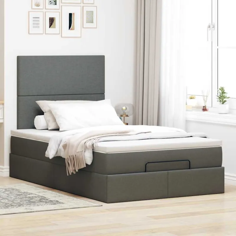 Osmanų lova su čiužiniu ir LED tamsiai pilkas 120x190cm audinys