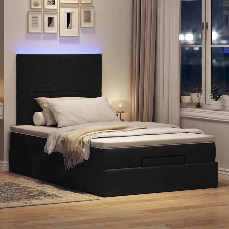 Osmanų lova su čiužiniu ir LED, juodas, 120x190cm, audinys