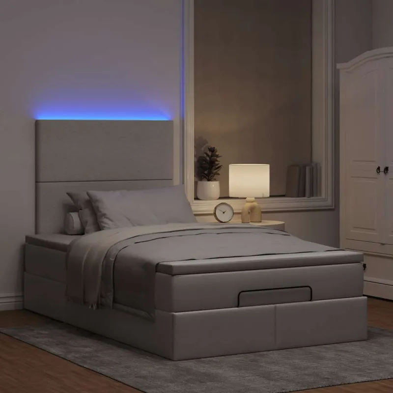 Osmanų lova su čiužiniu ir LED, taupe sp., 120x190cm, audinys