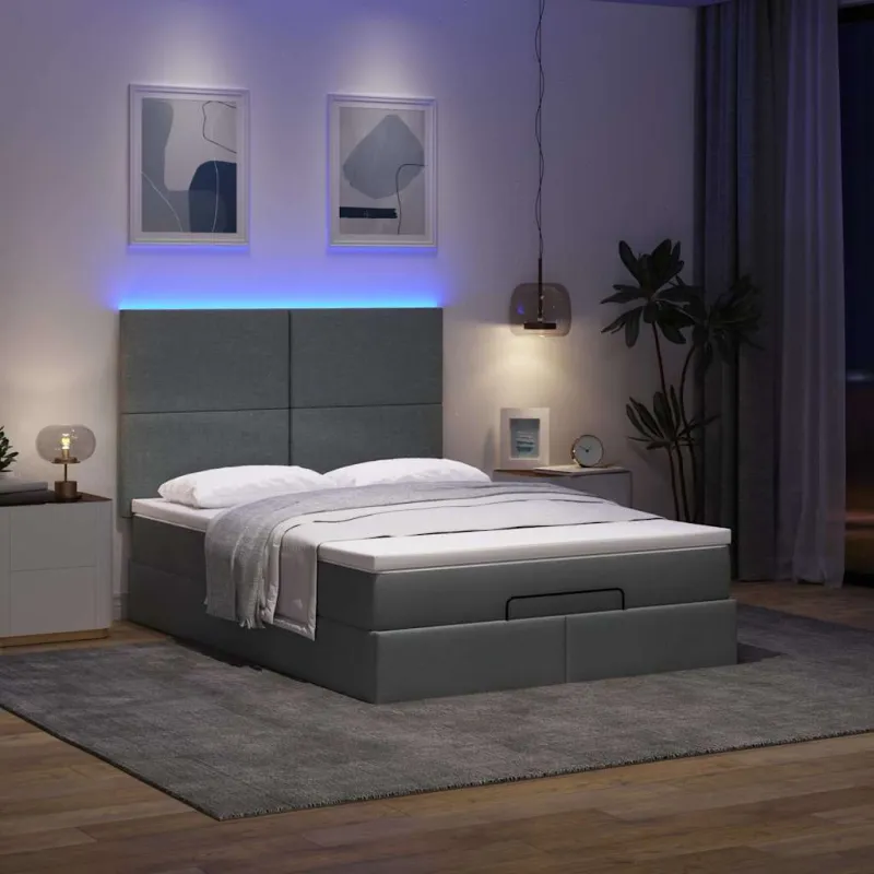 Osmanų lova su čiužiniu ir LED tamsiai pilka 140x190cm audinys