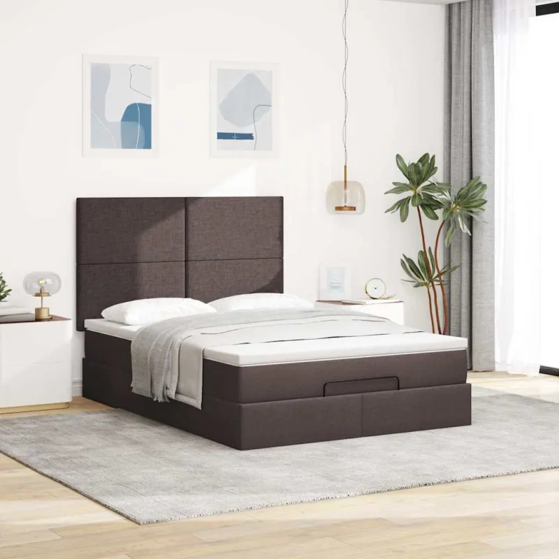 Osmanų lova su čiužiniu ir LED, rudas, 140x190cm, audinys