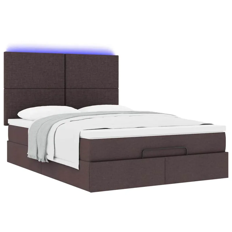 Osmanų lova su čiužiniu ir LED, rudas, 140x190cm, audinys