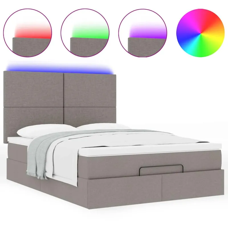 Osmanų lova su čiužiniu ir LED, taupe, 140x190cm, audinys
