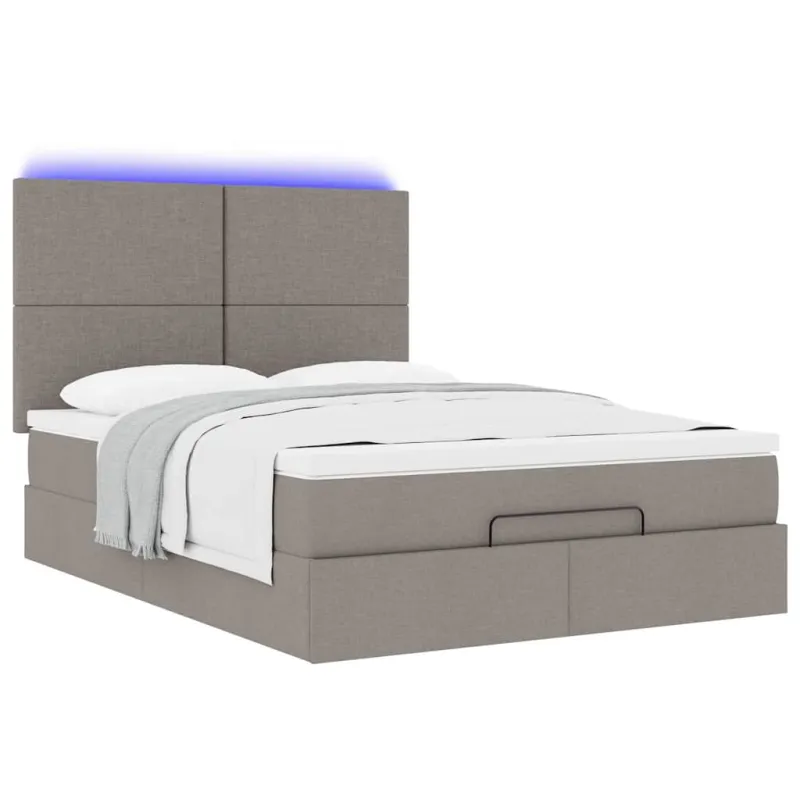 Osmanų lova su čiužiniu ir LED, taupe, 140x190cm, audinys