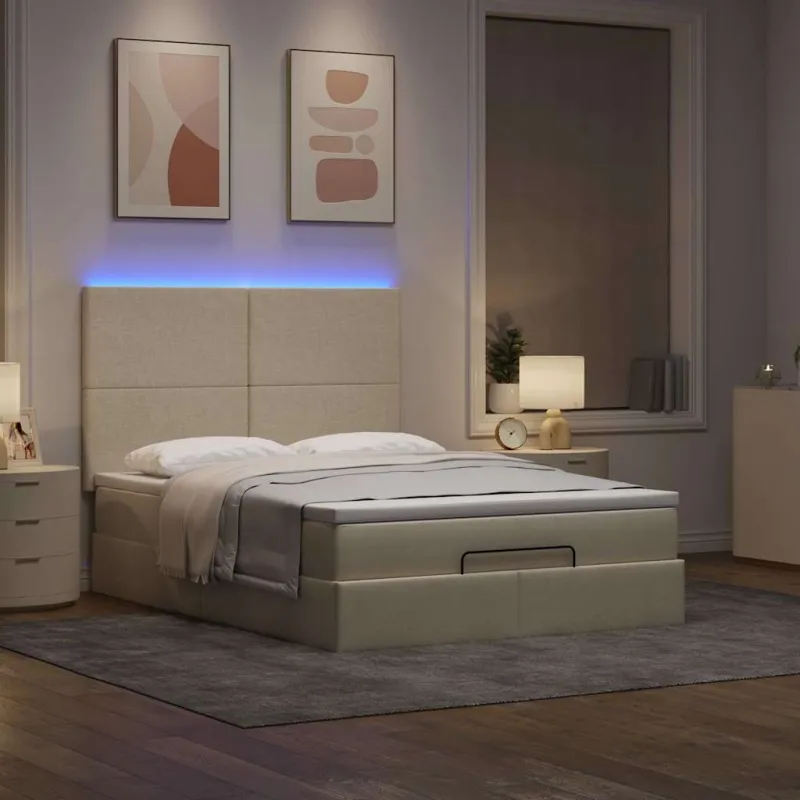 Osmanų lova su čiužiniu ir LED kreminiu 140x190cm audinys