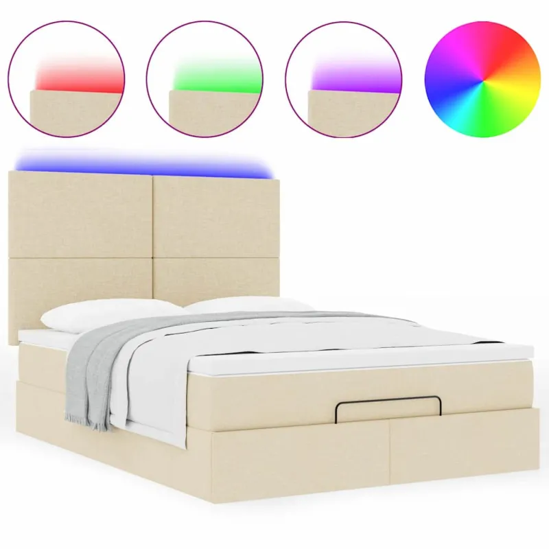 Osmanų lova su čiužiniu ir LED kreminiu 140x190cm audinys