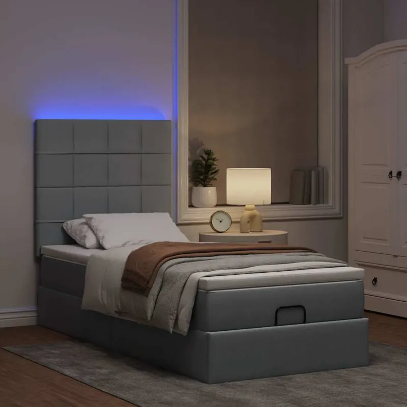Osmanų lova su čiužiniu ir LED šviesiai pilkas 80x200cm audinys