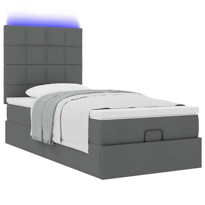 Osmanų lova su čiužiniu ir LED tamsiai pilkas 80x200cm audinys