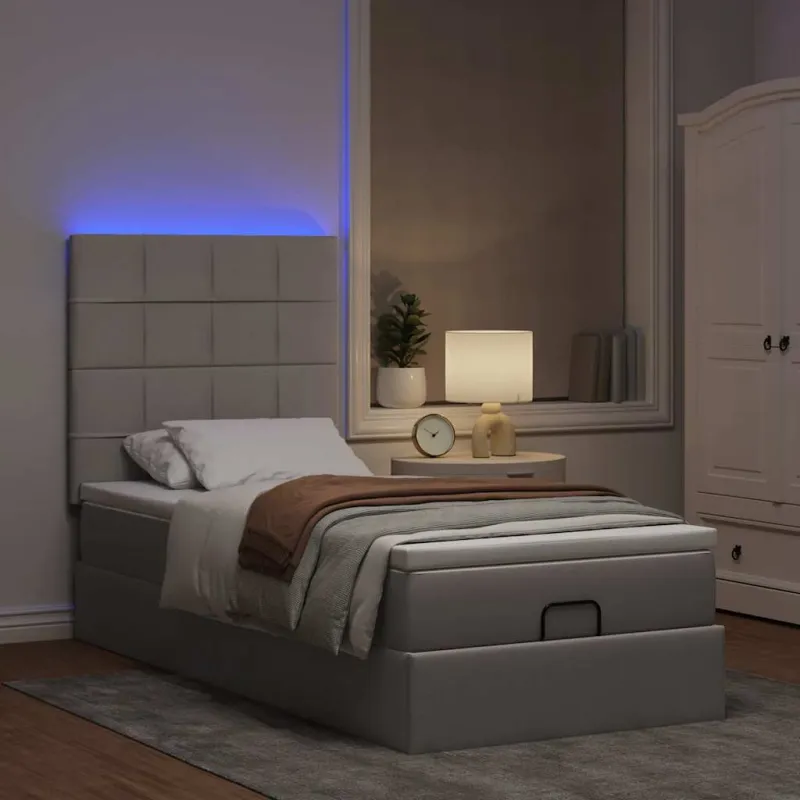 Osmanų lova su čiužiniu ir LED, taupe sp., 90x200cm, audinys