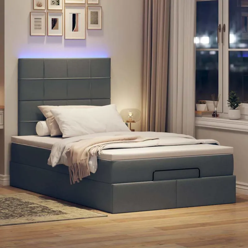 Osmanų lova su čiužiniu ir LED tamsiai pilkas 120x190cm audinys