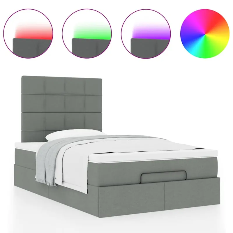 Osmanų lova su čiužiniu ir LED tamsiai pilkas 120x190cm audinys