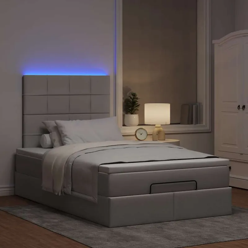Osmanų lova su čiužiniu ir LED, taupe sp., 120x190cm, audinys