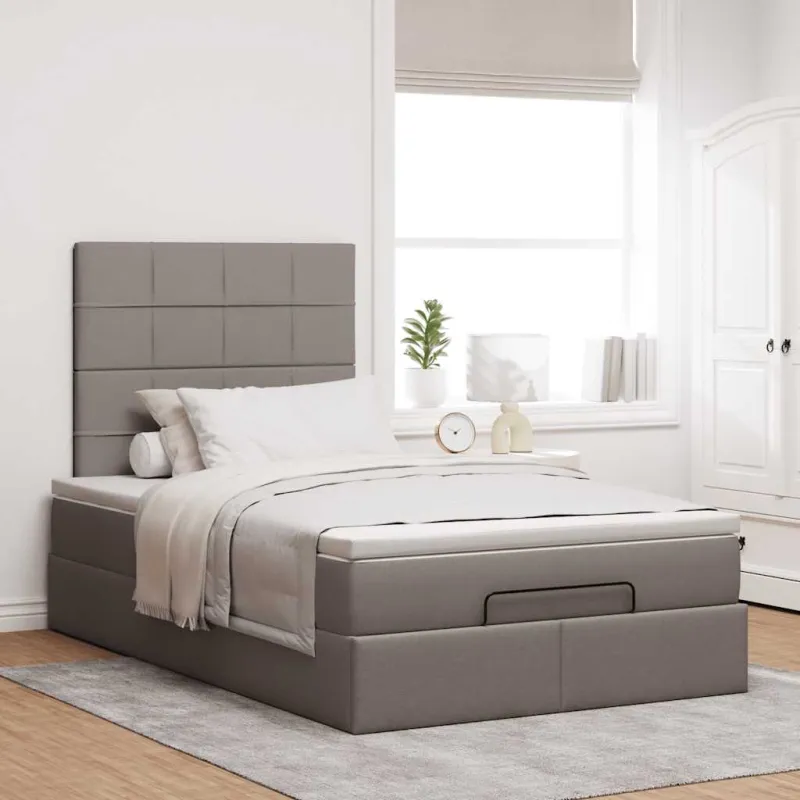 Osmanų lova su čiužiniu ir LED, taupe sp., 120x190cm, audinys