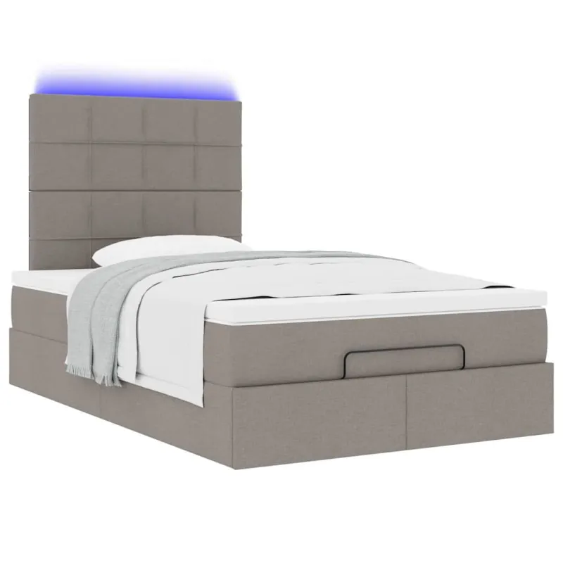 Osmanų lova su čiužiniu ir LED, taupe sp., 120x190cm, audinys