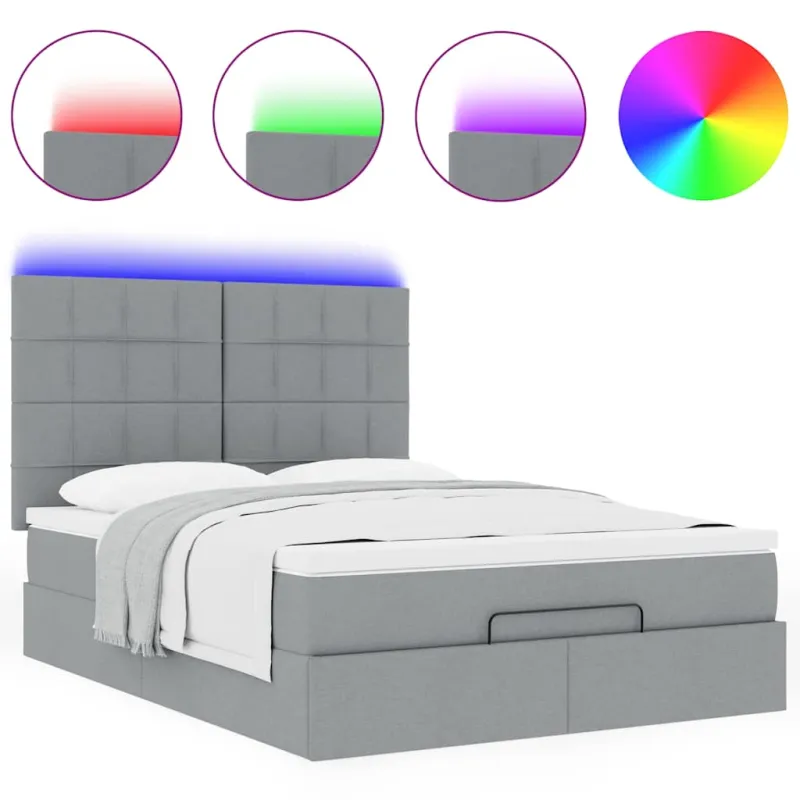 Osmanų lova su čiužiniu ir LED šviesiai pilka 140x190cm audinys