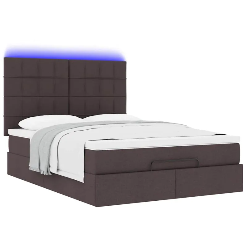 Osmanų lova su čiužiniu ir LED, rudas, 140x190cm, audinys