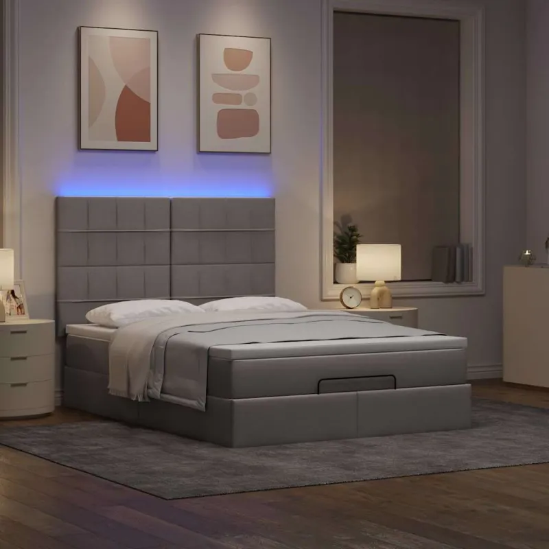 Osmanų lova su čiužiniu ir LED, taupe, 140x190cm, audinys