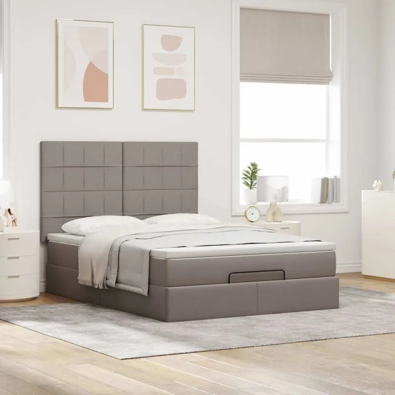 Osmanų lova su čiužiniu ir LED, taupe, 140x190cm, audinys