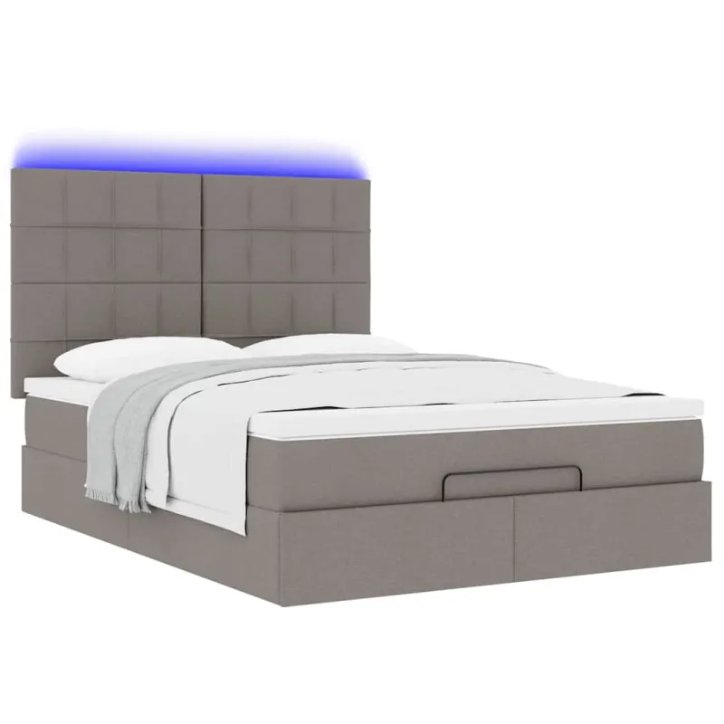 Osmanų lova su čiužiniu ir LED, taupe, 140x190cm, audinys