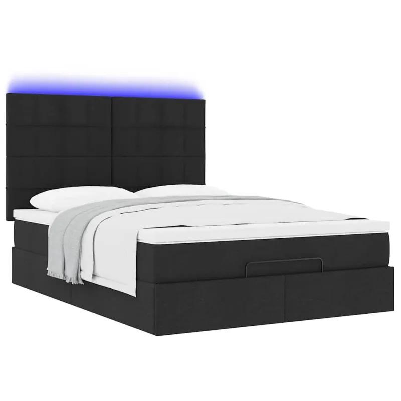 Osmanų lova su čiužiniu ir LED lemputėmis juodas 140x200 cm