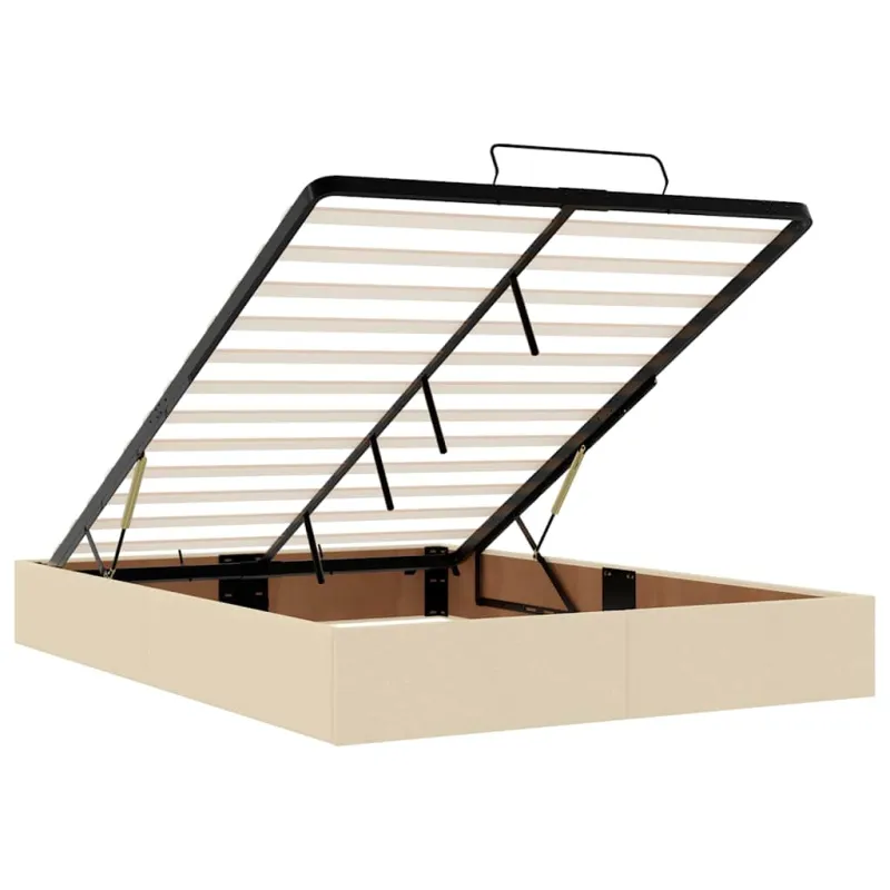 Osmanų lova su čiužiniu ir LED kreminiu 140x200 cm audiniu
