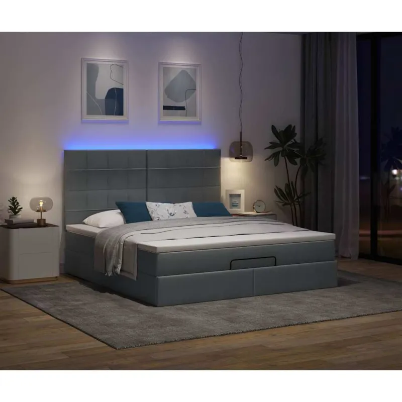Osmanų lova su čiužiniu ir LED tamsiai pilkas 180x200cm audinys