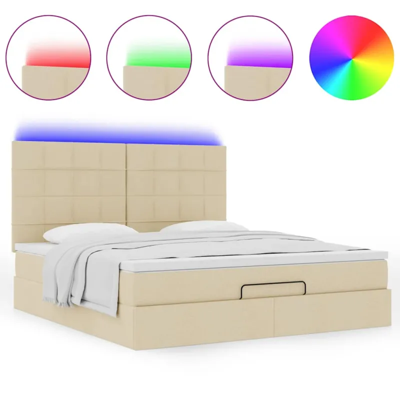 Osmanų lova su čiužiniu ir LED kreminiu 180x200 cm audiniu