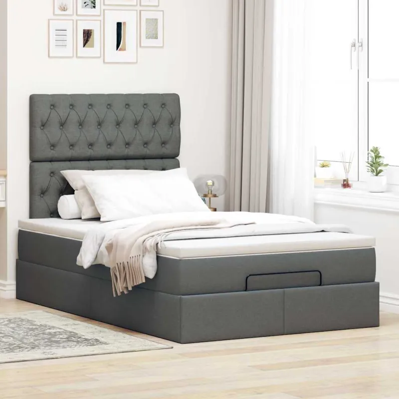 Osmanų lova su čiužiniu ir LED tamsiai pilkas 120x190cm audinys