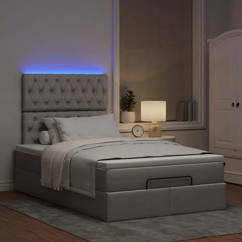 Osmanų lova su čiužiniu ir LED, taupe sp., 120x190cm, audinys
