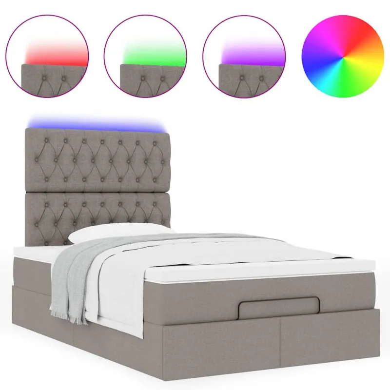 Osmanų lova su čiužiniu ir LED, taupe sp., 120x190cm, audinys
