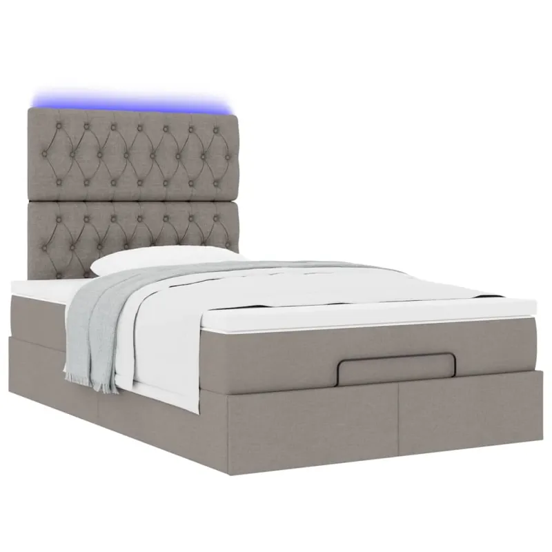 Osmanų lova su čiužiniu ir LED, taupe sp., 120x190cm, audinys