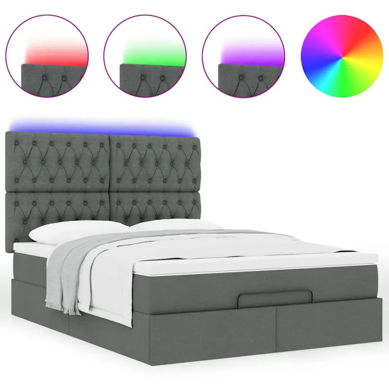 Osmanų lova su čiužiniu ir LED tamsiai pilka 140x190cm audinys
