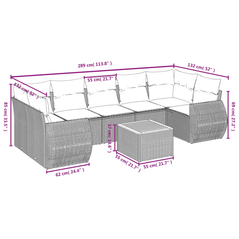 Sofakokonaisuus tyynyine, 8 osaa, hiekka, polyratasta