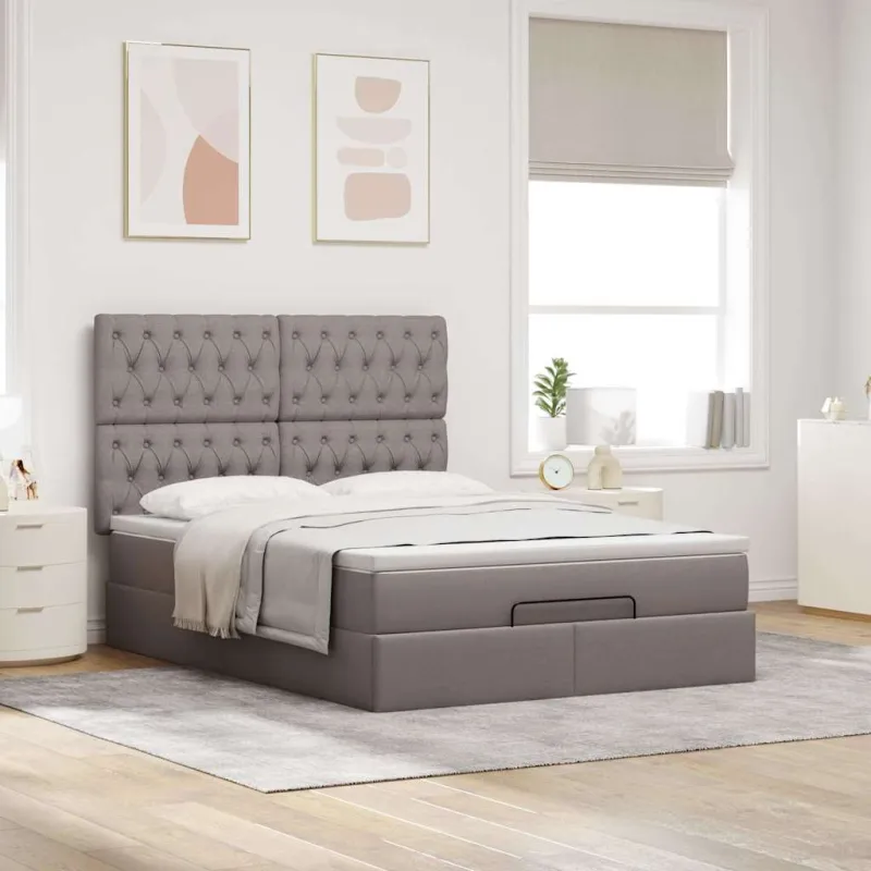 Osmanų lova su čiužiniu ir LED, taupe, 140x190cm, audinys