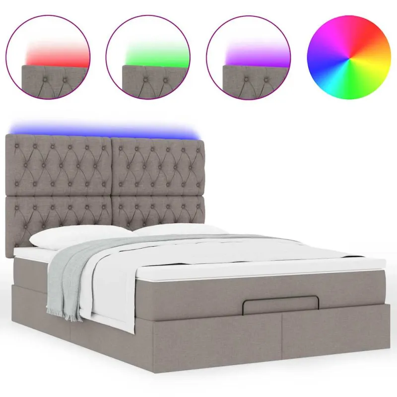 Osmanų lova su čiužiniu ir LED, taupe, 140x190cm, audinys