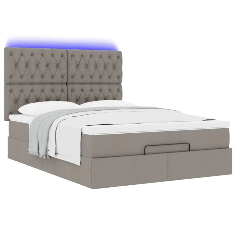 Osmanų lova su čiužiniu ir LED, taupe, 140x190cm, audinys